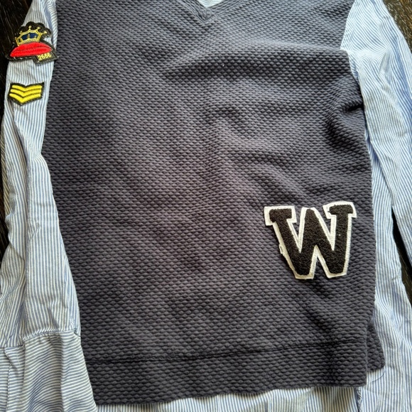 ZARA BLUE VARSITY LETTERMAN PATCHES STRIPED TOP SWEATER VEST BLOUSE 486/242 S - Picture 4 of 5